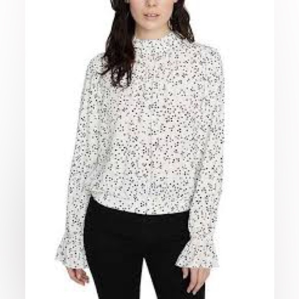 Sanctuary Ruffle neck Polkadot Blouse Black White Size Large